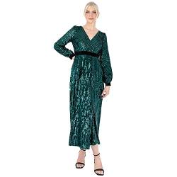 Lovedrobe Women's Midaxi Dress Ladies Sequin Embellished Long Sleeve V-Neck Faux Wrap Velvet Bow Split for Party Evening Occasion, Green, 44 von Lovedrobe