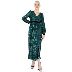 Lovedrobe Women's Midaxi Dress Ladies Sequin Embellished Long Sleeve V-Neck Faux Wrap Velvet Bow Split for Party Evening Occasion, Green, 46 von Lovedrobe