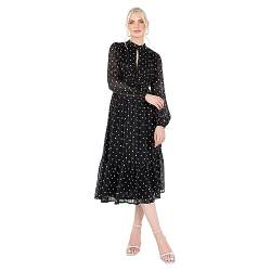 Lovedrobe Women's Midi Dress Ladies Long Sleeve High Neck Polka Dot Tie Back A-line Tea Dress for Party Occasion Office Wear, Black, 22 von Lovedrobe