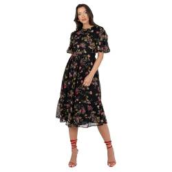 Lovedrobe Women's Midi Dress Ladies Round Neck Short Puff Sleeve Frilly Ruffle Detail Tie Back Printed A-line Smart Casual, Floral Print, 38 von Lovedrobe
