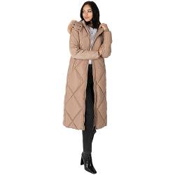 Lovedrobe Women's Winter Jacket Ladies Coat Puffer Removable Faux Fur Hood Pockets Quilted Padded Longline Puffa Outerwear, Mink, 50 von Lovedrobe