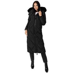 Lovedrobe Women's Winter Jacket Ladies Coat Puffer Removable Faux Fur Hood Pockets Quilted Padded Longline Puffa Outerwear, Schwarz, 38 von Lovedrobe
