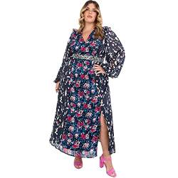Plus Size Maxi Dress for Women Ladies with Pockets Long Baloon Sleeve Slit High Waist Curve Everyday Keyhole Flowers Size 26 von Lovedrobe