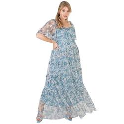 Womens Plus Size Maxi Dress for Ladies Short Sleeve Flutter Sleeve Ruffle Pull On High Waist Square Neckline Summer Blue Size 18 von Lovedrobe