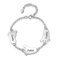 Armband Damen Personalisiert mit Name Armband mit 2/3/4 Baby Fuß Anhänger Gravur für Frauen Geschenk für Müttern Mädchen (3 Name) von Lovejewellery