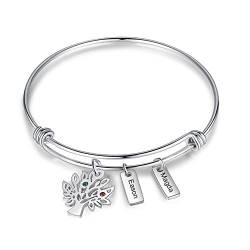 Armband damen armreif silber personalisierte frauen baum des lebens armband mit 2 bis 7 name gravur für mutter tochter geschenk für geburtstag weihnachten (2 Namensleiste) von Lovejewellery