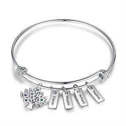 Armband damen armreif silber personalisierte frauen baum des lebens armband mit 2 bis 7 name gravur für mutter tochter geschenk für geburtstag weihnachten (4 Namensleiste) von Lovejewellery