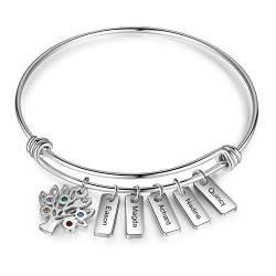 Armband damen armreif silber personalisierte frauen baum des lebens armband mit 2 bis 7 name gravur für mutter tochter geschenk für geburtstag weihnachten (5 Namensleiste) von Lovejewellery