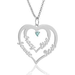 Lovejewellery Personalisierte Namen Kette mit Herz Damen Halskette mit Namen Silber 925 Ketten für Frauen mit Name Geschenk für Freundin Frau Tochter Mama (4 Namen) von Lovejewellery