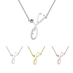 Lovejewellery Stethoskop Lariat Halskette 925 Sterling Silber mit Name Unendlichkeit Halskette mit Stethoskop-Anhänger mit Geburtsstein für Damen Geschenk für Frauen Arzt Krankenschwester von Lovejewellery