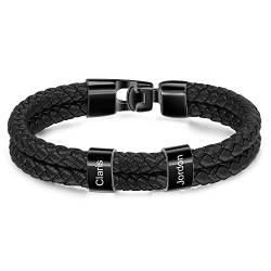 Personalisierte Armband mit 2~5 Name Perlen Herren Lederarmband Personalisiert Männer Braid Armband mit Namen Graviert Edelstahl Geschenk für Männer Vatertag (2 Name) von Lovejewellery