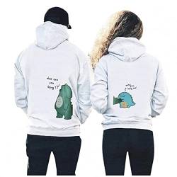 LovelyAngel King and Queen Hoodie Dino Hoodie Cute Hoodie Oversized Hoodie Herren Pullover Damen Kapuzenpullover Damen Damenpullover Langarm Geschenke für Pärchen(XXL,Weiß - Herren) von LovelyAngel