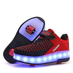 Lovelysi Unisex Kinder LED Licht Schuhe USB Wiederaufladbar Skateboardschuhe mit Rollen Drucktaste Einstellbare Rollerblades Inline Skates Outdoor Sport Gymnastik Running Sneaker von Lovelysi