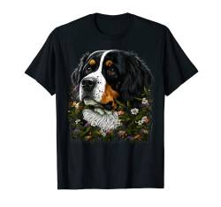 Berner Sennenhund mit süßem Blumenmuster, Sommer-Blumenmuster T-Shirt von Lover apparel for Bernese Mountain Dog owner