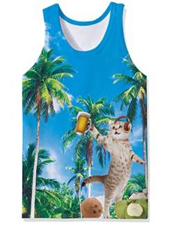 Loveternal 3D Druck Tank Top Herren Bier Katze Muskelshirts Cool Ärmellose T-Shirt Tees Achselshirts XXL von Loveternal