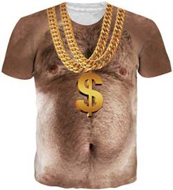 Loveternal 3D T-Shirt Herren Cool Muskelshirt Casua Hairy Chest Grafik Sommer Kurzarm Hässliche Tops Ugly Tees L von Loveternal