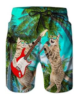 Loveternal Badehose Herren 3D Beach Shorts Katze Badeshorts Herren Kurze Schnelltrocknend Gitarre Surf Shorts L von Loveternal
