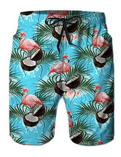 Loveternal Badehose Herren 3D Beach Shorts Kokosnuss Badeshorts Herren Kurze Schnelltrocknend Flamingo Surf Shorts L von Loveternal