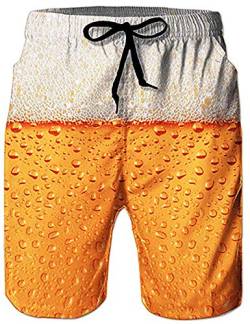 Loveternal Badehose für Herren 3D Beer Badehose Kurze Schnelltrocknend Hawaii Badehosen Gelb 3XL von Loveternal