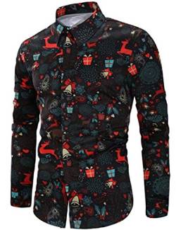 Loveternal Christmas Elk Shirt Herren 3D Druck Weihnachts Hemd Langärm Funky Xmas Slim Fit Deer Hemden XXL von Loveternal