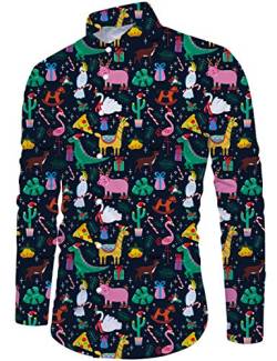Loveternal Christmas Shirts for Men Funky 3D Printed Animal Dress Shirts Long Sleeve T-Shirt Button Down Slim Fit Xmas Blouse M von Loveternal