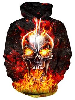 Loveternal Flammen Schädel Hoodie Männer 3D Druck Kapuzenpullover Langarm Tops Leichte Sweatshirts Mit Taschen M von Loveternal