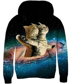 Loveternal Galaxy Cat Kapuzenpullover 13-16 Jahre 3D Hoodie Katze Langarm Sweatshirt Poullover für Frauen Männer mit Kordelzug 3XL von Loveternal