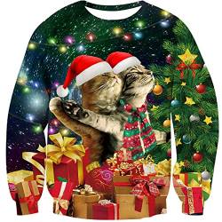 Loveternal Geschenk Weihnachtspullover Damen 3D Druck Hässliche Christmas Sweater Langarm Ugly Xmas Pullover Katze Jumper L von Loveternal