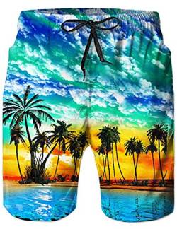 Loveternal Hawaii Badehose 3D Schnell Trocknend Palmen Badehose Lustig Coole Badeshorts für Männer Blau XL von Loveternal