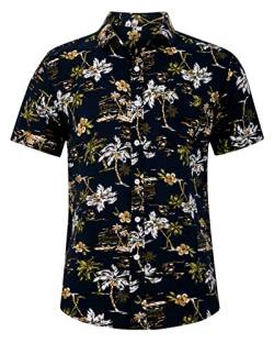 Loveternal Hawaii Hemd Männer 3D Floral Blumenmuster Baumwolle Kurzarm Hawaiihemd Sommer Freizeithemden für Herren Casual Urlaub Hemd Reise Shirt L, Palme von Loveternal