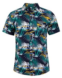 Loveternal Hawaii Hemd Männer 3D Floral Blumenmuster Baumwolle Kurzarm Hawaiihemd Sommer Freizeithemden für Herren Casual Urlaub Hemd Reise Shirt L, Palme von Loveternal