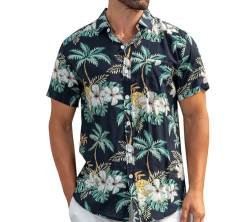 Loveternal Hawaii Hemd Männer Funky Hawaiihemd Herren Kurzarm Lässig Button Down Baumwolle Hawaii-Print Blume M von Loveternal