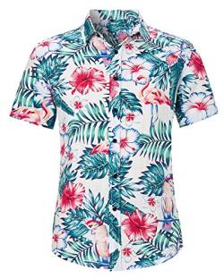 Loveternal Hawaii Hemd Männer Funky Hawaiihemd Herren Kurzarm Lässig Button Down Baumwolle Hawaii-Print Flamingo Blumen M von Loveternal