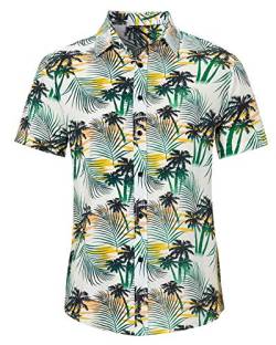 Loveternal Hemd Herren Kurzarm Hawaii Hemd Männer Palmenblätter Blumen Kurzarm Baumwolle Casual Floral Blumenmuster Hawaiihemd XXL von Loveternal