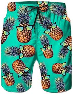 Loveternal Herren 3D Badeshorts Freizeitshorts Ananas Grafik Strandshorts Kurze Schnelltrocknend Casual Badehose Blau M von Loveternal