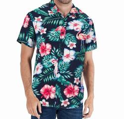 Loveternal Herren Funky Hawaiihemd Unisex Kurzarm Vordertasche Urlaub Sommer Aloha Flamingo Blumen Bedruckter Strand Beilaufig Hawaii Hemd XL von Loveternal