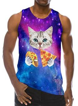 Loveternal Herren Pizza Katze Westen 3D Gedruckt Grafiken Ärmelloses T-Shirt Workout Lustige Tank Top XL von Loveternal