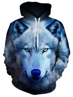Loveternal Hoodie 3D Blau Wolf Druck Kapuzenpullover Pullover Long Sleeve Sweatshirt für Männer Frauen L von Loveternal