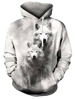 Loveternal Hoodie 3D Weiß Wolf Druck Kapuzenpullover Pullover Long Sleeve Sweatshirt für Männer Frauen L von Loveternal