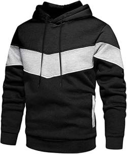 Loveternal Hoodie Herren Patchwork Fleece Pullover Damen Langarm Farbblock Schwarz Casual Sweatshirt Sport Outwear Hoody Tops Streetwear Pulli mit Tasche XXL von Loveternal