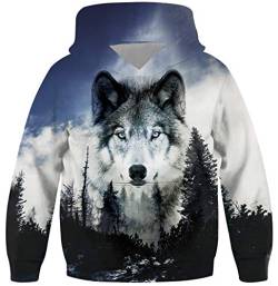 Loveternal Hoodie Jungen Wolf Bunte 3D Druck Kapuzenpullover Galaxis 8-10 Jahre Kapuzenpullover Langarm Kids Sweatshirts für Jungen und Mädchen XL von Loveternal