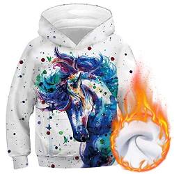 Loveternal Horse Hoodie Jungen Bunte 3D Druck Kapuzenpullover Unisex Langarm Gemustert Sweatshirts für Jugendliche Jumper Weiß 13-16 Jahre Pullover 3XL von Loveternal