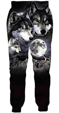 Loveternal Jogginghose Herren 3D Print Hosen Wolf Design Lustige Jogger Sport Pants Casual Baggy Sweatpants für Frauen Männer M von Loveternal