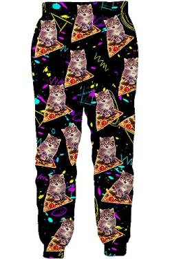 Loveternal Jogginghose Herren Sporthose 3D Lustig Pizza Katze Fitness Lang Hose Freizeithose Joggers Streetwear for Unisex Damen Sporthose XXL von Loveternal