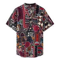 Loveternal Leinenhemd Herren Kurzarm Sommer Freizeithemd Herren Hawaii Hemd Männer Retro Afrikanischen Traditionellen Druck Mitteralterhemd Herren Universal Fit XL von Loveternal