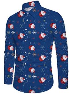 Loveternal Lustige Hemden 3D Christmas Santa Shirt Herren Weihnachten Langärm Slim Fit Button Down Funky Blau Hemd L von Loveternal