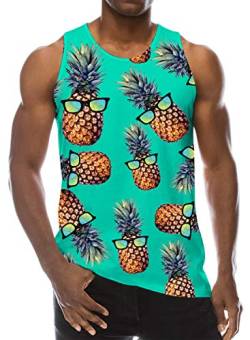 Loveternal Mens 3D Bedrucktes Pineapple Tank Top Ärmelloses T-Shirt Lässiges Cooles Muskelshirt S von Loveternal