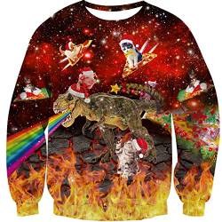 Loveternal Ugly Christmas Sweater Cat Weihnachtspullover Lustig Hässliche 3D Druck Pullover Langarm Xmas Dinosaur Katze Jumper S von Loveternal
