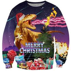 Loveternal Ugly Christmas Sweater Dino Hässliche Herren Weihnachtspullover 3D Druck Dinosaurier Xmas Sweater Langarm Rundhals Weihnachtspulli Dinosaur Jumper S von Loveternal