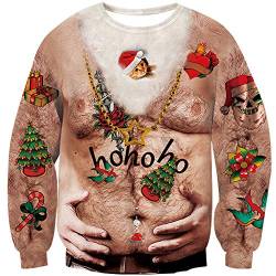 Loveternal Ugly Christmas Sweater XXXL Hairy Chest Pulli 3D Hässliche Herren Weihnachtspullover Langarm Rundhals Weihnachten Pullover 3XL von Loveternal